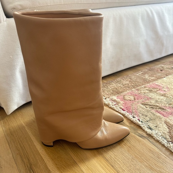 Revolve Toral Berta Booties in Sand Cream Leather Foldover Heeled Boots - Picture 6 of 14